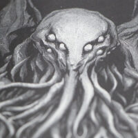 Desenho do fetiche de 'Cthulhu' de Gou Tanabe, mostrando uma cena aterradora com o icônico monstro.