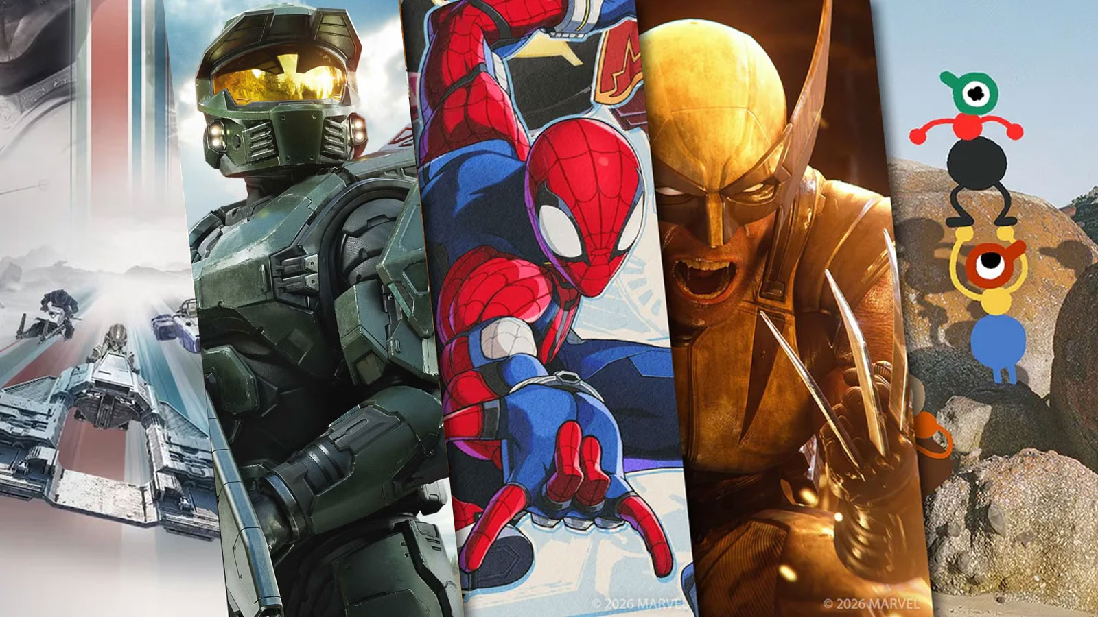 Mosaico com capas de jogos de PS5: Halo, Marvel's Wolverine e Grand Theft Auto VI em destaque.