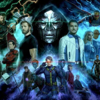 Doutor destino ao centro da imagem rodeado por heróis do MCU