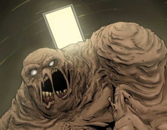 Clayface escancara a boca em cena do desenho