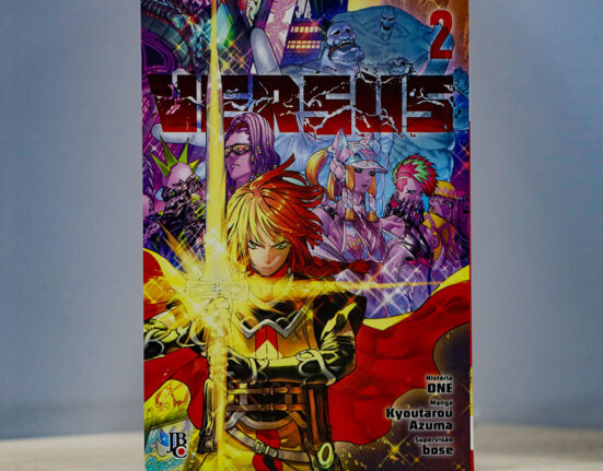 Capa do mangá Versus ilustrado por Kyoutarou Azuma, mostrando a escuridão e o desespero da luta contra demônios.