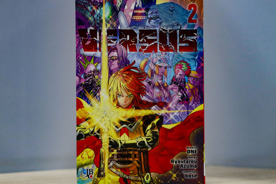 Capa do mangá Versus ilustrado por Kyoutarou Azuma, mostrando a escuridão e o desespero da luta contra demônios.