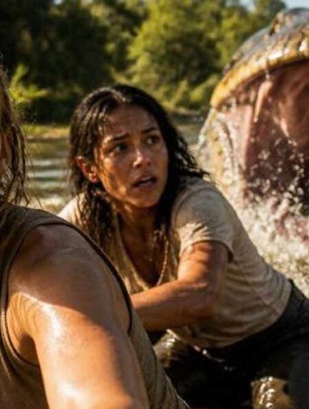 Beware Boiúna, destacando a cobra-grande e os protagonistas na Amazônia.