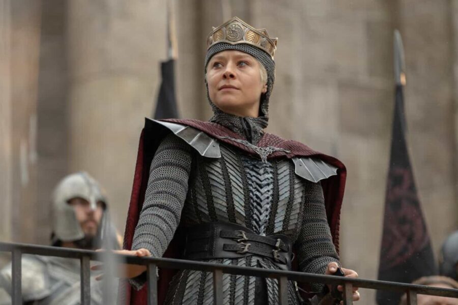 Rhaenyra Targaryen em A Casa do Dragão, destacando suas batalhas e decisões difíceis.