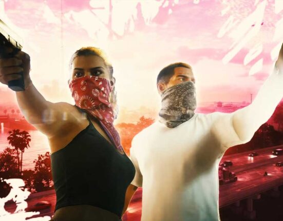 Cena do trailer de GTA 6 mostrando a jogabilidade intensa dos protagonistas.