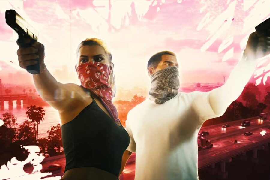 Cena do trailer de GTA 6 mostrando a jogabilidade intensa dos protagonistas.