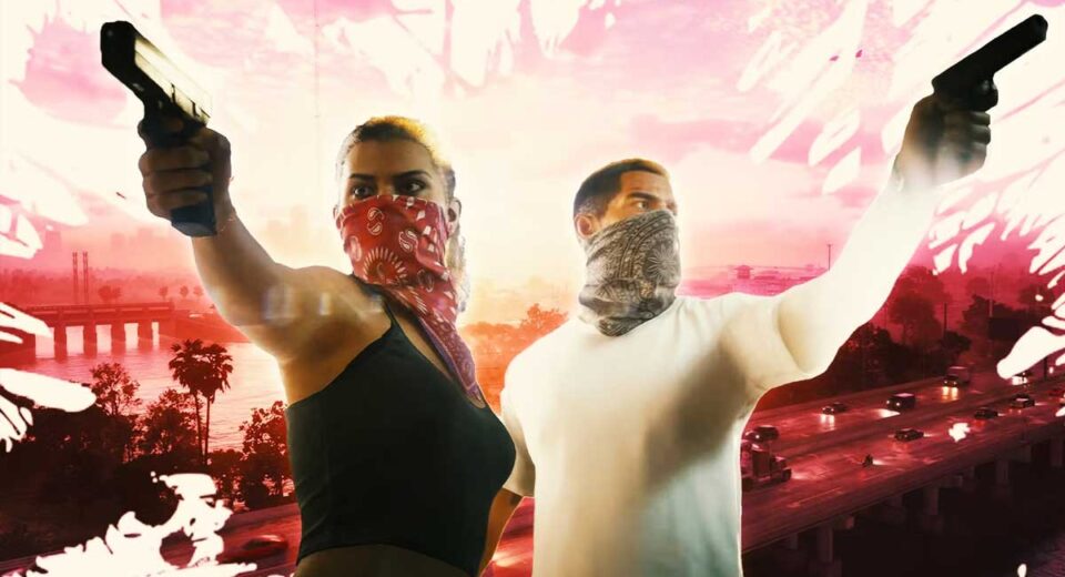 Cena do trailer de GTA 6 mostrando a jogabilidade intensa dos protagonistas.