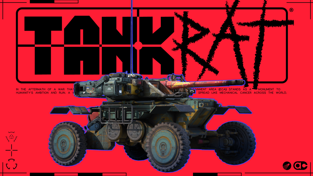 Imagem de TankRat mostrando um tanque de combate em um cenário devastado.