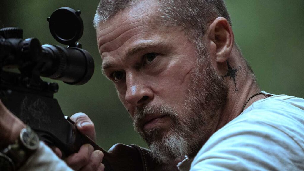 Brad Pitt se preparando para o filme Coração Selvagem com o cachorro Uber.