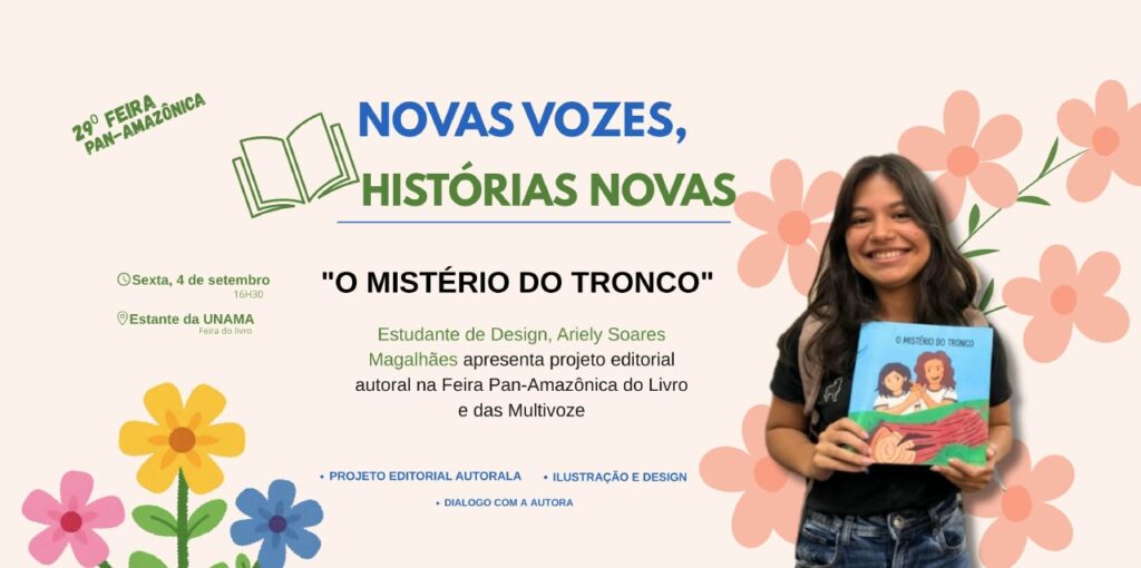 Ariely Soares Magalhães apresentando seu projeto editorial na Feira do Livro.
