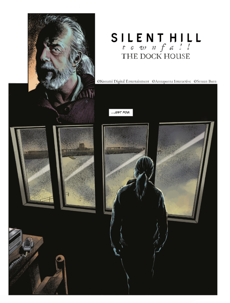 Capa da HQ Silent Hill: Townfall - The Dock House, mostrando elementos de terror psicológico.